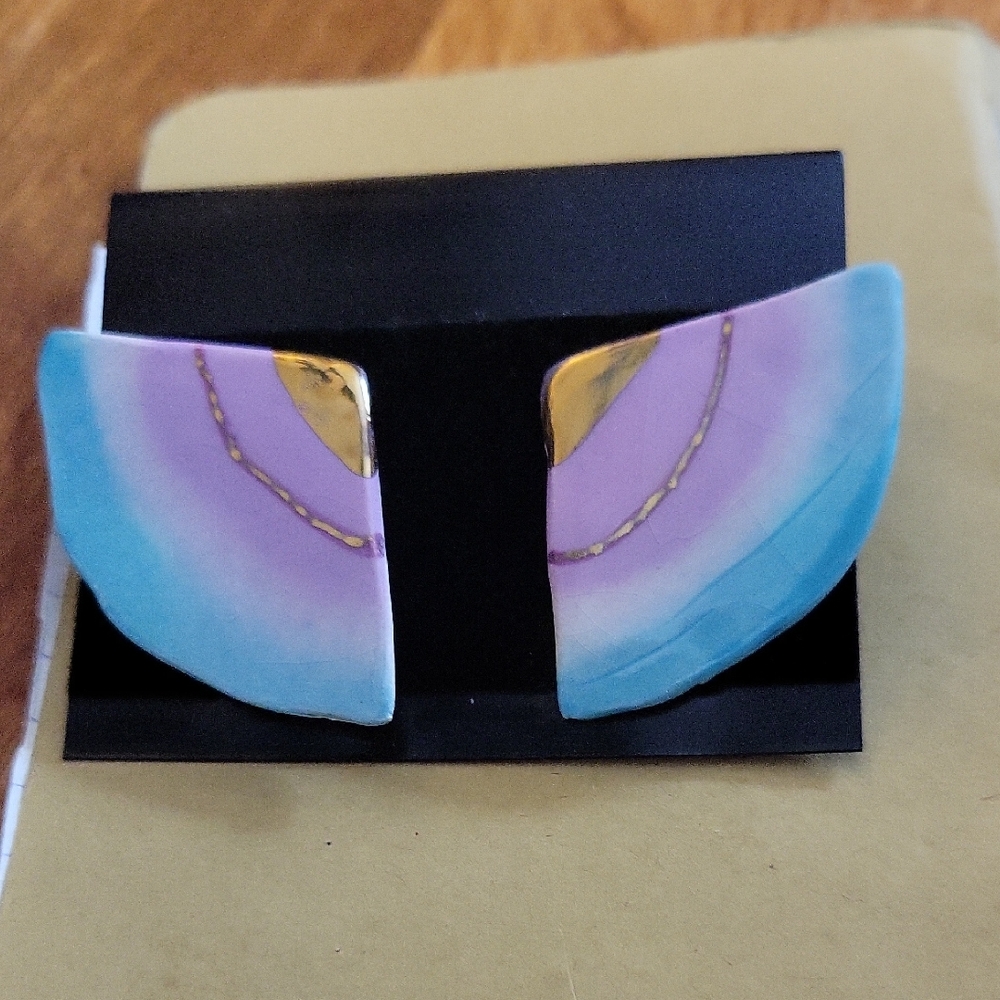 Chic Gold-Accented Blue and Purple Earrings
